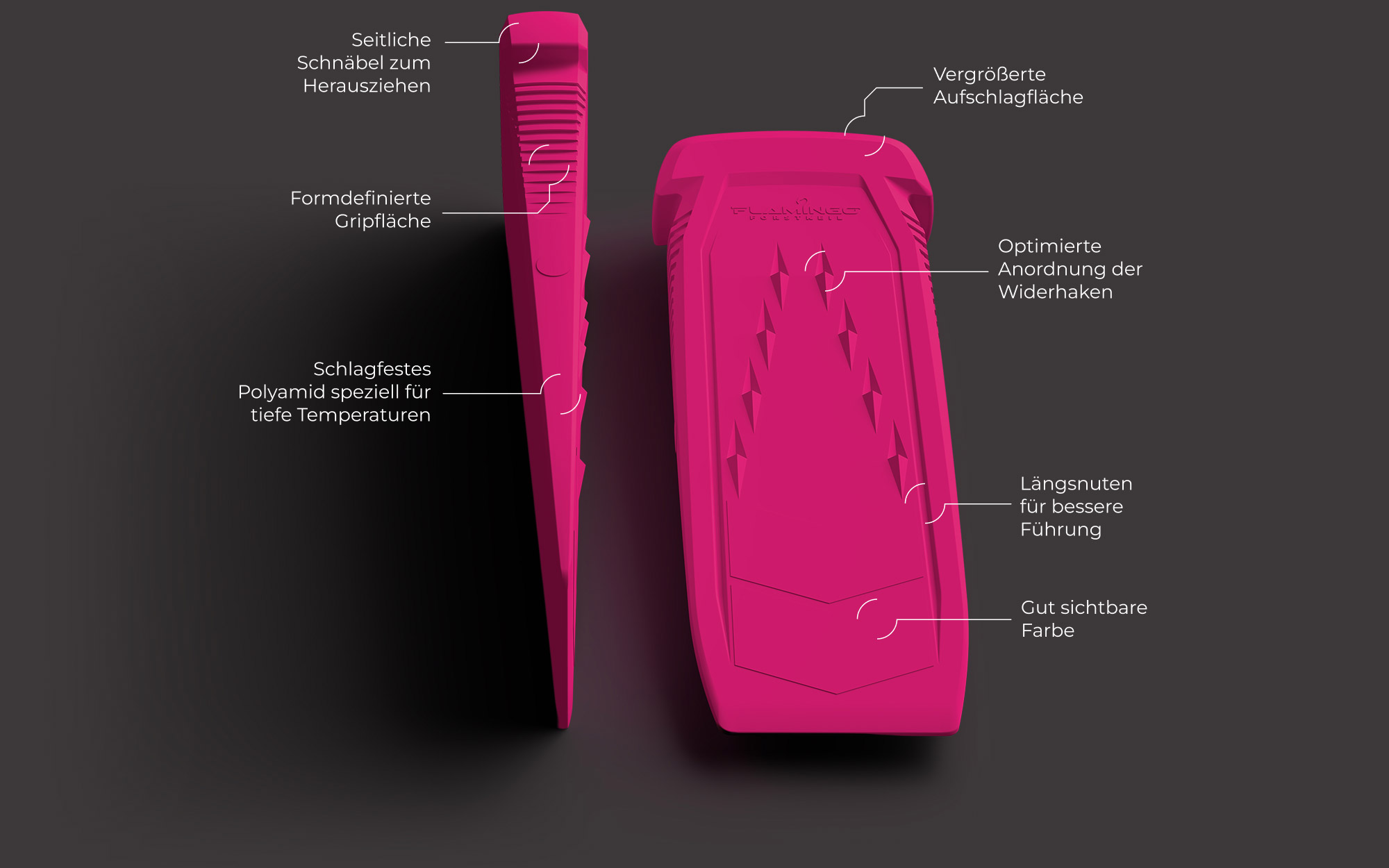 Forstkeil Flamingo Grafik mit 7 Besonderheiten: Seitliche Schnäbel, Widerhaken und vieles mehr
