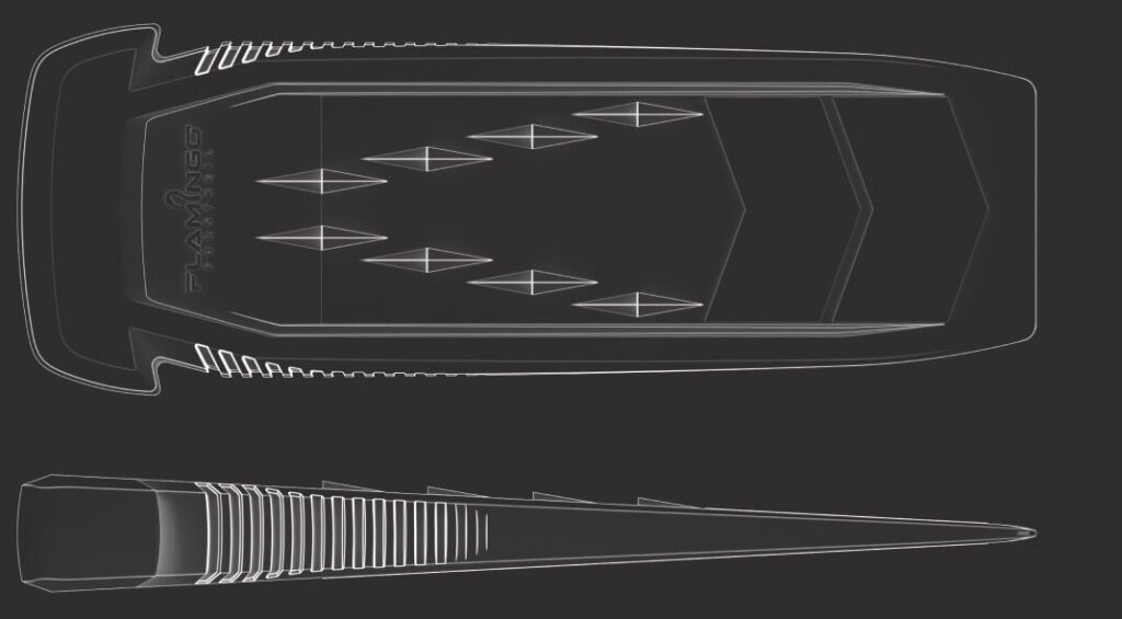 Technische Zeichnung: Flamingo Forstkeil in der Ansicht und Seitenansicht